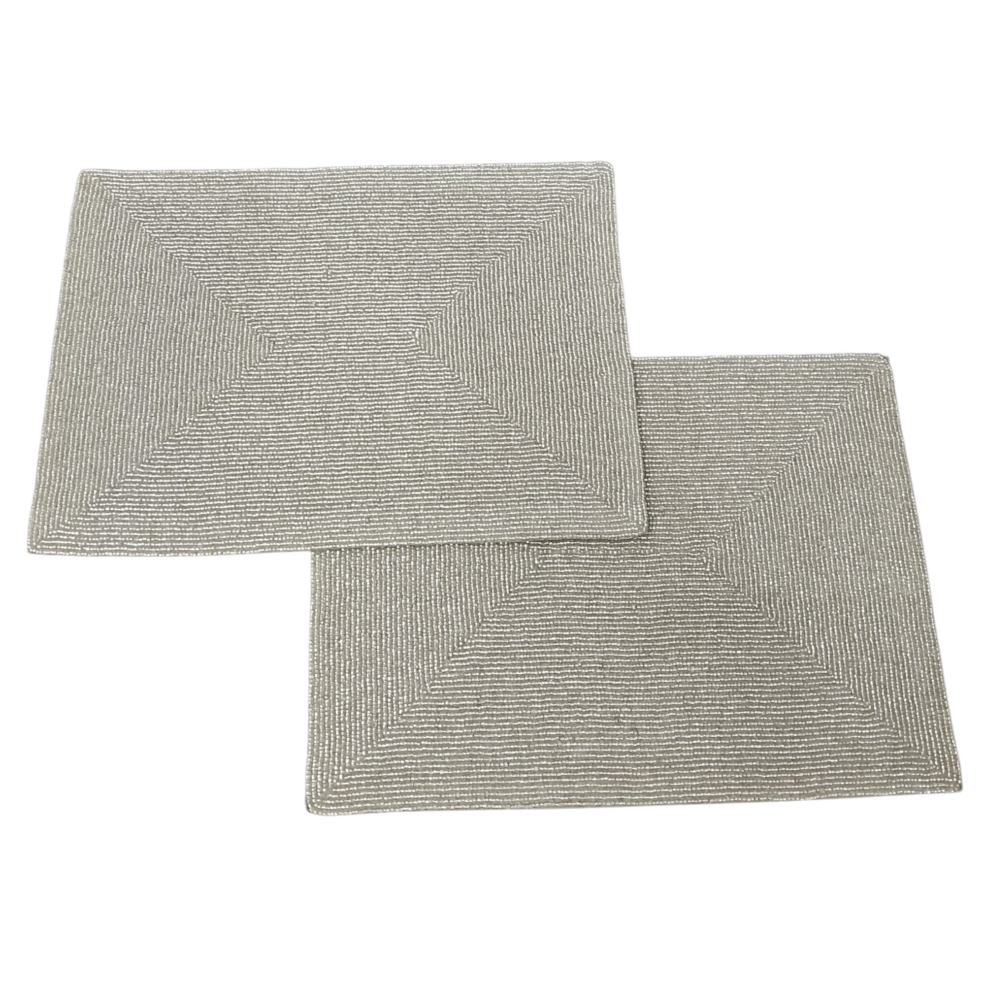 Silver Rectangular  Beaded Placemats for Dining Set of Two